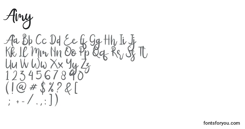 Schriftart Amy – Alphabet, Zahlen, spezielle Symbole