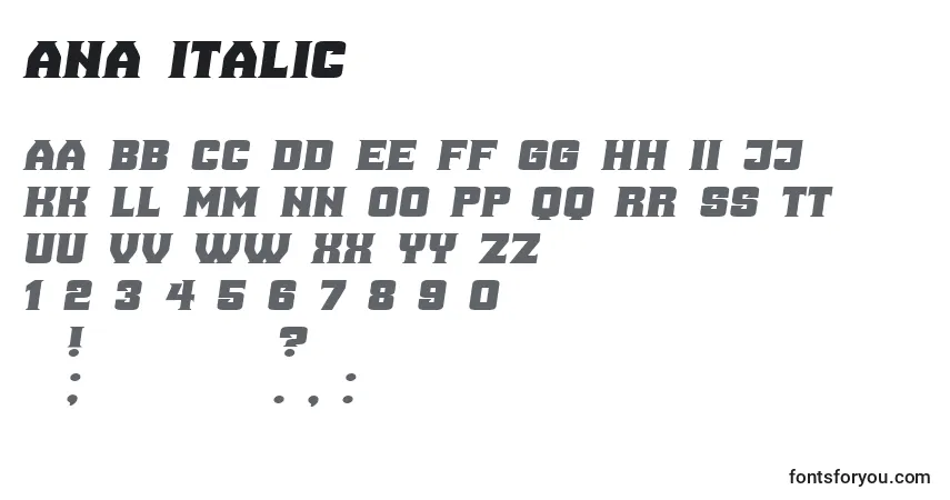 Schriftart Ana Italic – Alphabet, Zahlen, spezielle Symbole