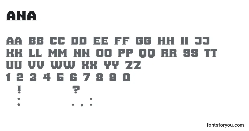 Schriftart Ana – Alphabet, Zahlen, spezielle Symbole