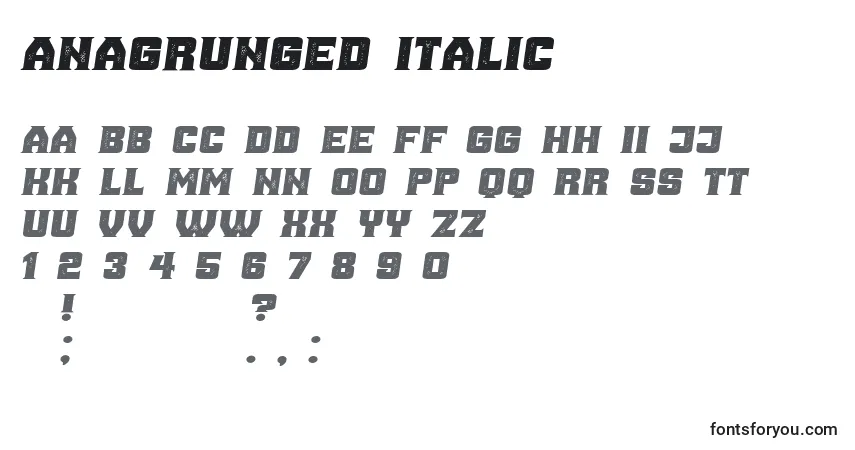 Schriftart AnaGrunged Italic – Alphabet, Zahlen, spezielle Symbole