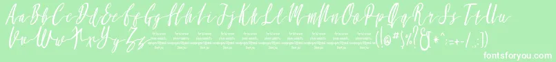 MollucaItalicFree-Schriftart – Weiße Schriften auf grünem Hintergrund