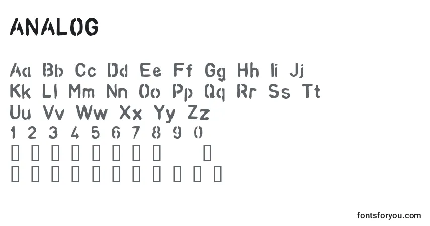Schriftart ANALOG (119481) – Alphabet, Zahlen, spezielle Symbole