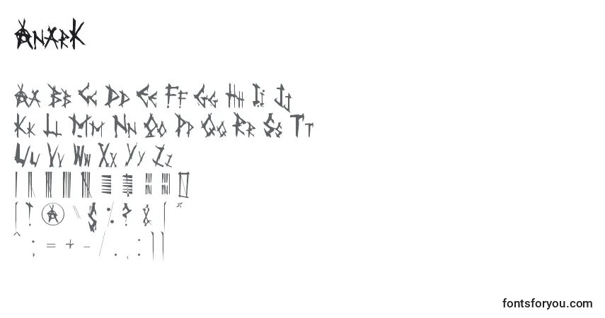 Schriftart AnarK (119489) – Alphabet, Zahlen, spezielle Symbole