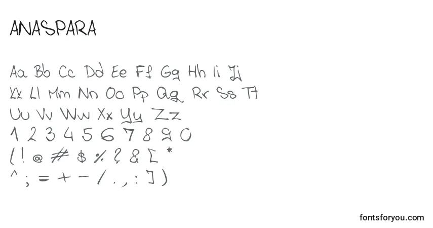 Schriftart ANASPARA – Alphabet, Zahlen, spezielle Symbole