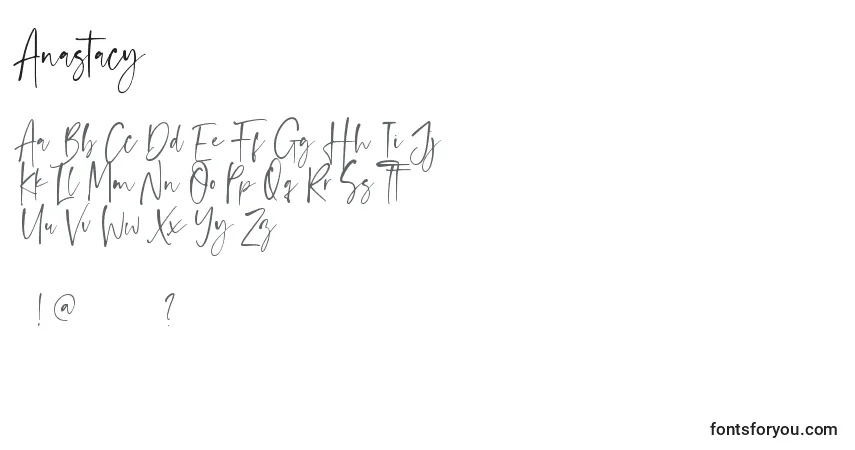 A fonte Anastacy – alfabeto, números, caracteres especiais