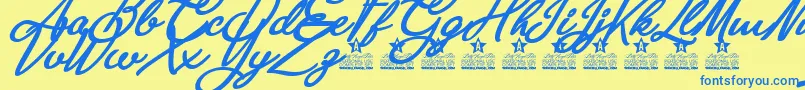 Anastasia Script Personal Use Font – Blue Fonts on Yellow Background