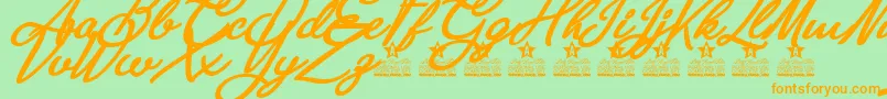 Czcionka Anastasia Script Personal Use – pomarańczowe czcionki na zielonym tle