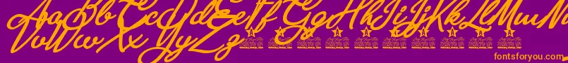 Anastasia Script Personal Use-Schriftart – Orangefarbene Schriften auf violettem Hintergrund