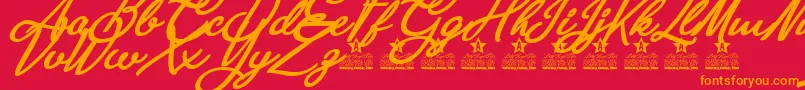 Anastasia Script Personal Use-Schriftart – Orangefarbene Schriften auf rotem Hintergrund