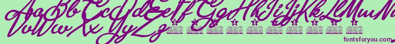 フォントAnastasia Script Personal Use – 緑の背景に紫のフォント