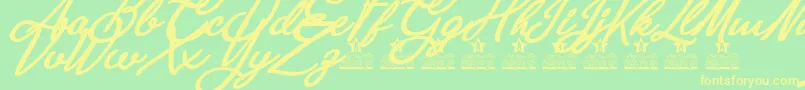 フォントAnastasia Script Personal Use – 黄色の文字が緑の背景にあります