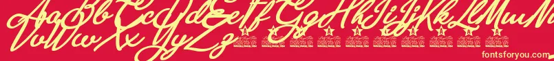 Anastasia Script Personal Use-fontti – keltaiset fontit punaisella taustalla