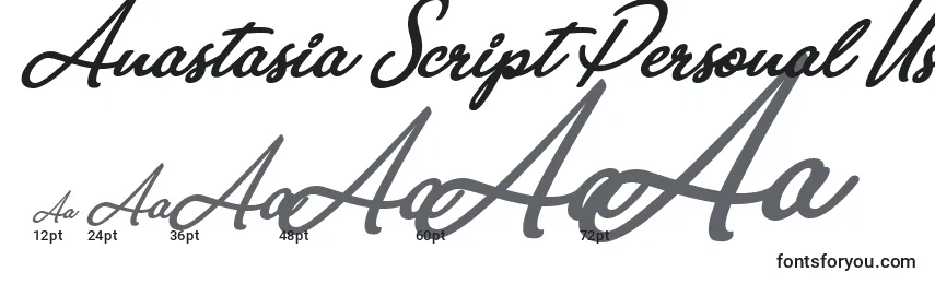 Размеры шрифта Anastasia Script Personal Use