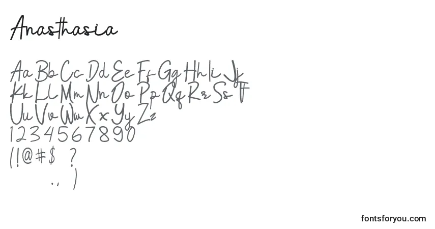 Schriftart Anasthasia – Alphabet, Zahlen, spezielle Symbole