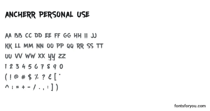 A fonte Ancherr Personal Use – alfabeto, números, caracteres especiais