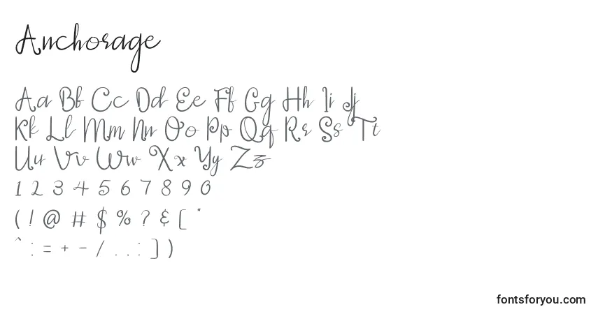 Шрифт Anchorage – алфавит, цифры, специальные символы