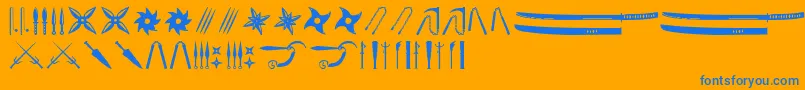 Ancient Weapons-Schriftart – Blaue Schriften auf orangefarbenem Hintergrund