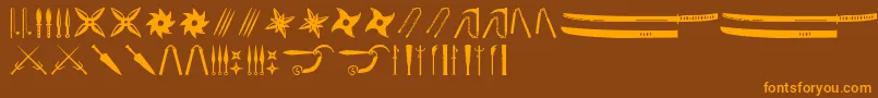 Ancient Weapons-Schriftart – Orangefarbene Schriften auf braunem Hintergrund