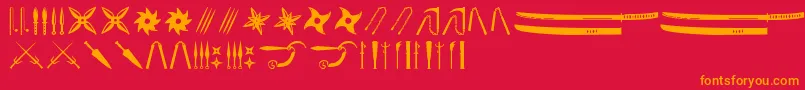 Ancient Weapons-Schriftart – Orangefarbene Schriften auf rotem Hintergrund