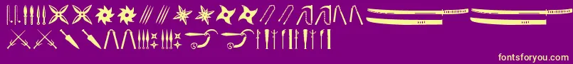 Ancient Weapons-Schriftart – Gelbe Schriften auf violettem Hintergrund