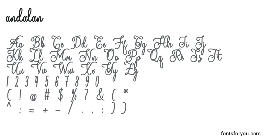 A fonte Andalan – alfabeto, números, caracteres especiais