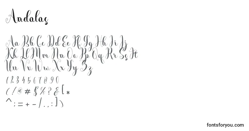 A fonte Andalas – alfabeto, números, caracteres especiais