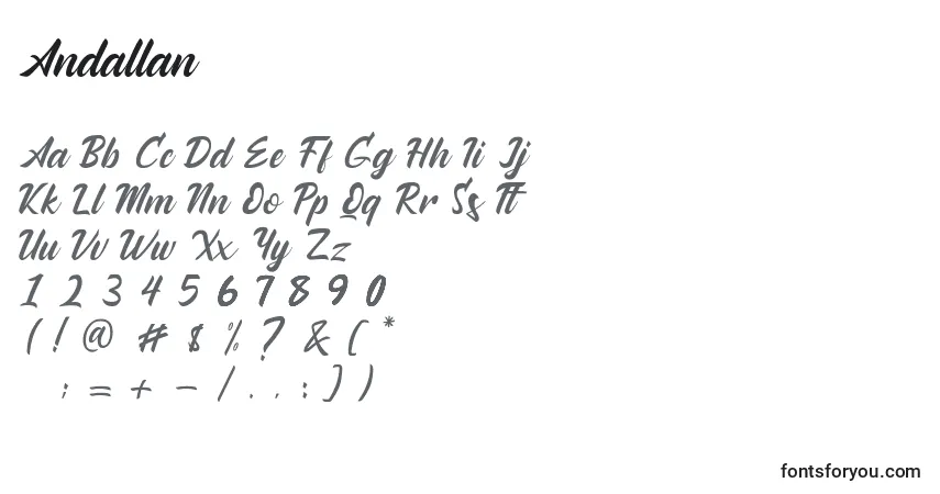 A fonte Andallan – alfabeto, números, caracteres especiais