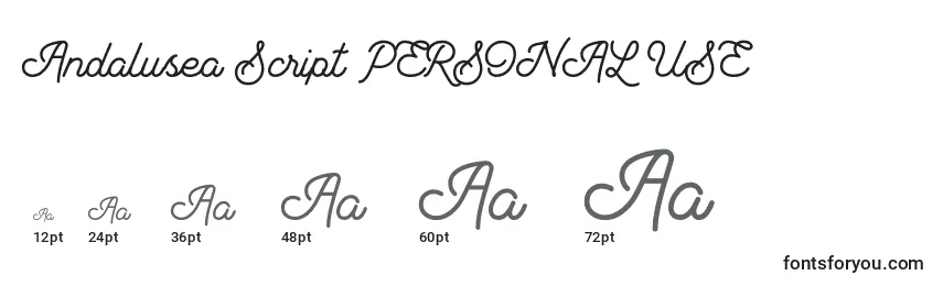 Размеры шрифта Andalusea Script PERSONAL USE