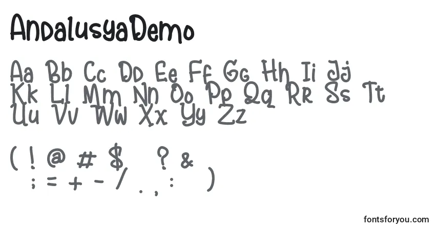 Шрифт AndalusyaDemo – алфавит, цифры, специальные символы