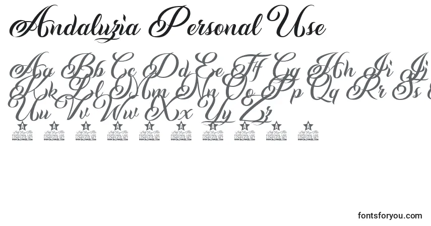 Czcionka Andaluzia Personal Use – alfabet, cyfry, specjalne znaki