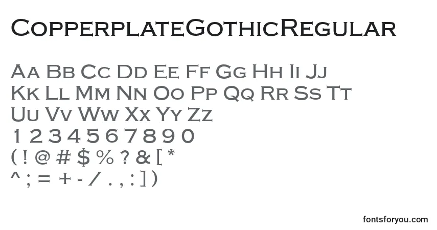 Schriftart CopperplateGothicRegular – Alphabet, Zahlen, spezielle Symbole