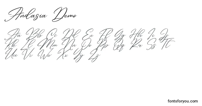 Schriftart Andasia Demo – Alphabet, Zahlen, spezielle Symbole