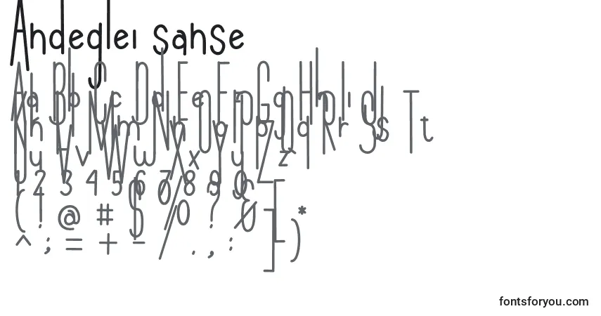 A fonte Andeglei sanse – alfabeto, números, caracteres especiais
