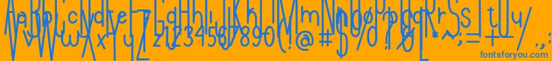 Andeglei sanse-Schriftart – Blaue Schriften auf orangefarbenem Hintergrund