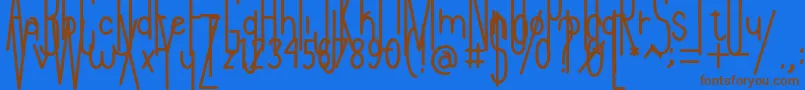 フォントAndeglei sanse – 茶色の文字が青い背景にあります。