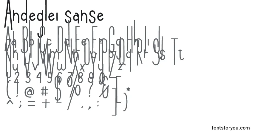 A fonte Andeglei sanse (119527) – alfabeto, números, caracteres especiais