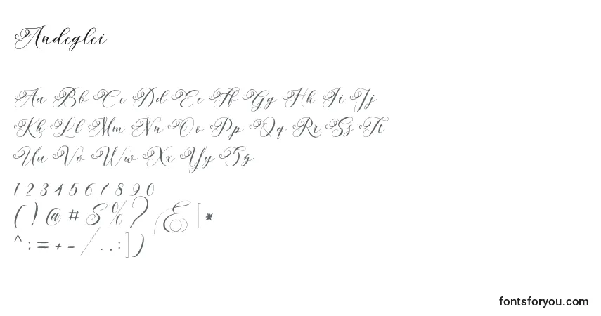 Schriftart Andeglei (119529) – Alphabet, Zahlen, spezielle Symbole