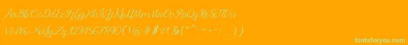 Andella Script-Schriftart – Grüne Schriften auf orangefarbenem Hintergrund