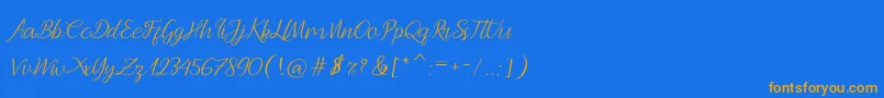 フォントAndella Script – オレンジ色の文字が青い背景にあります。