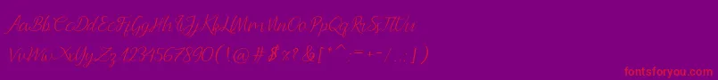 Andella Script-Schriftart – Rote Schriften auf violettem Hintergrund