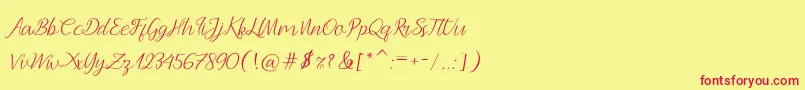 フォントAndella Script – 赤い文字の黄色い背景