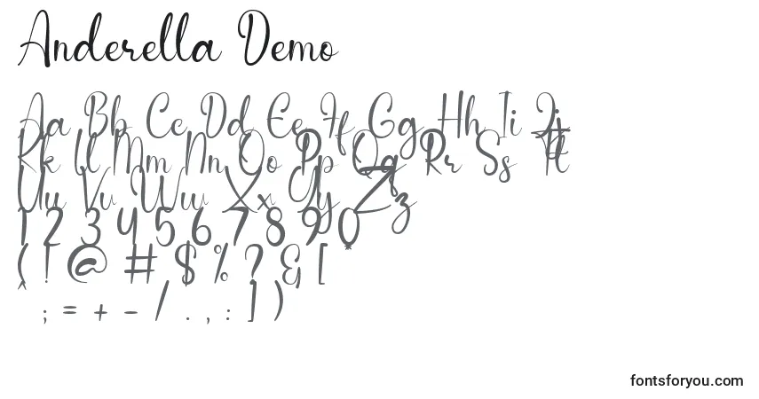 Schriftart Anderella Demo – Alphabet, Zahlen, spezielle Symbole