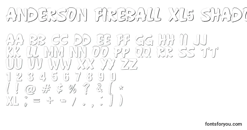 A fonte Anderson Fireball XL5 Shadow – alfabeto, números, caracteres especiais