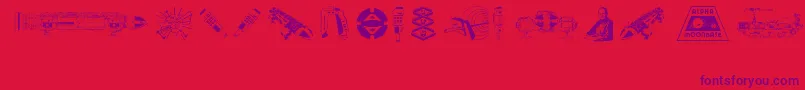 Anderson Space1999 Dings-Schriftart – Violette Schriften auf rotem Hintergrund