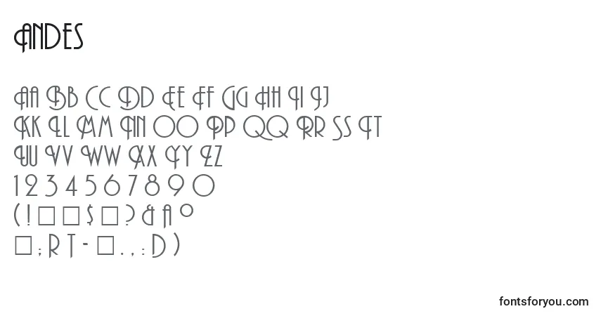 Шрифт Andes (119540) – алфавит, цифры, специальные символы