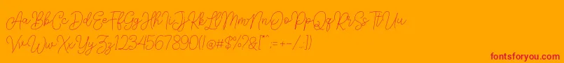 Andien Nidya Demo-Schriftart – Rote Schriften auf orangefarbenem Hintergrund