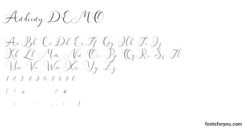 Czcionka Andieny DEMO – alfabet, cyfry, specjalne znaki