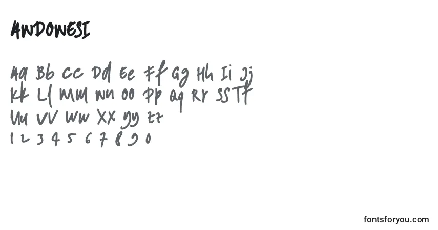 Schriftart ANDONESI – Alphabet, Zahlen, spezielle Symbole