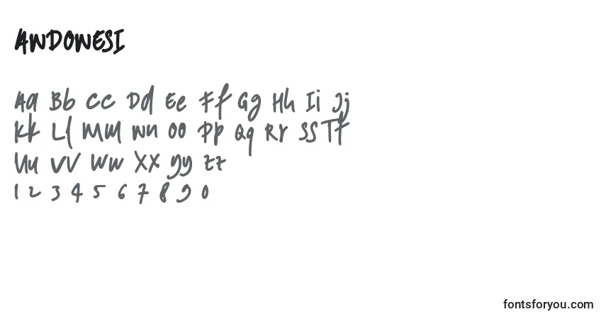 Czcionka ANDONESI (119552) – alfabet, cyfry, specjalne znaki