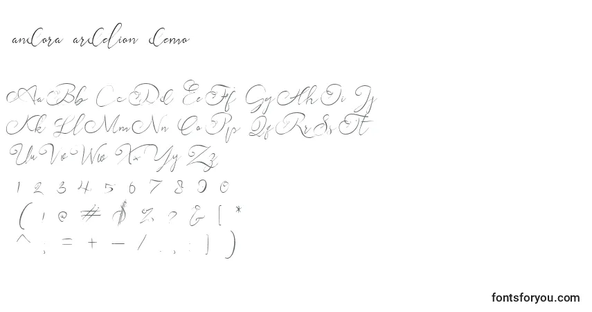 A fonte Andora ardelion demo – alfabeto, números, caracteres especiais